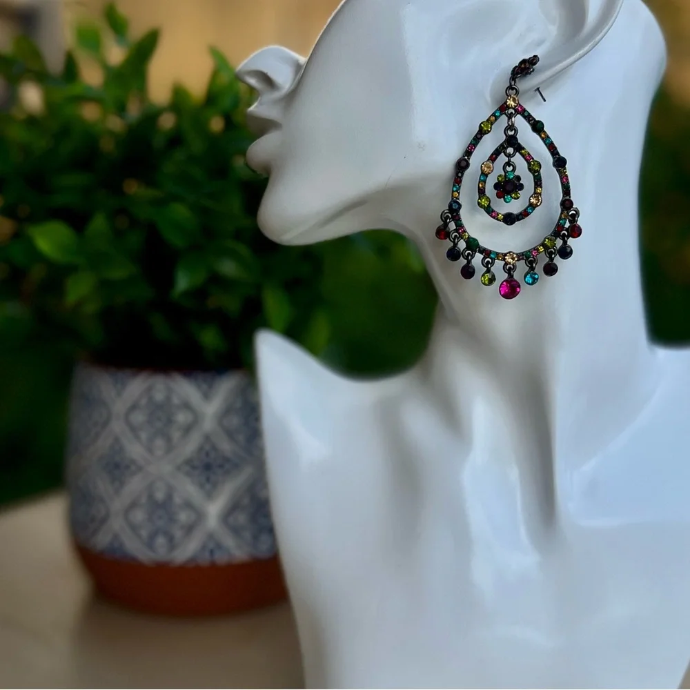 Multicolor Rhinestone Chandelier Earrings - Picture 1 of 3